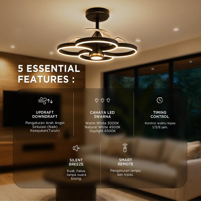 Kipas Angin Plafon Magnum - LED Hias 3 Baling Minimalis Remote Type DY6050-3B/22 - - Black - Gambar 9