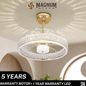 Kipas Angin Plafon Magnum - Ceiling Fan Kristal LED 125W Golden 3 Baling Remote Control Type DY6051-3B/22 GD