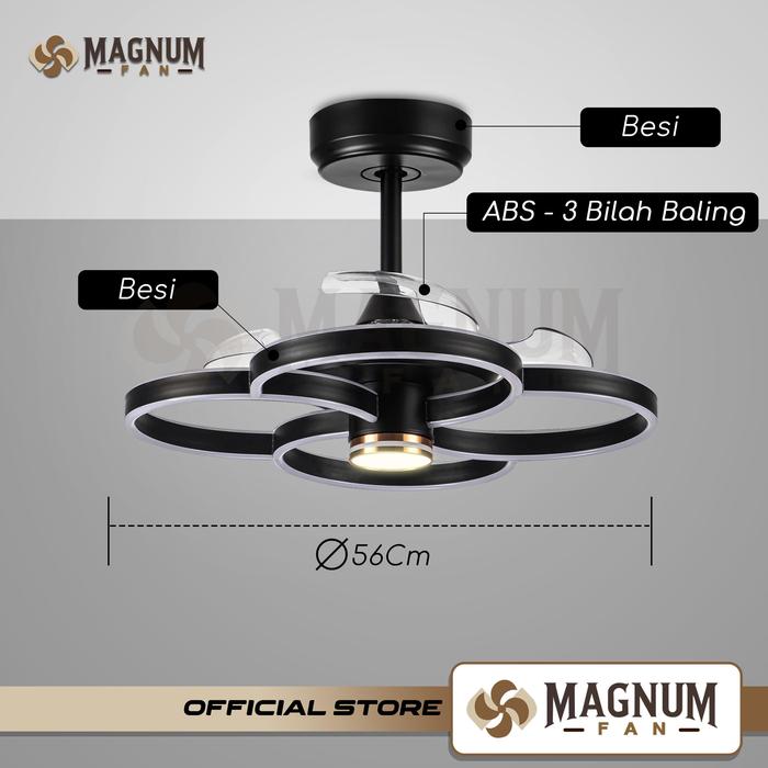 Kipas Angin Plafon Magnum - LED Hias 3 Baling Minimalis Remote Type DY6050-3B/22 - - Black - Gambar 3