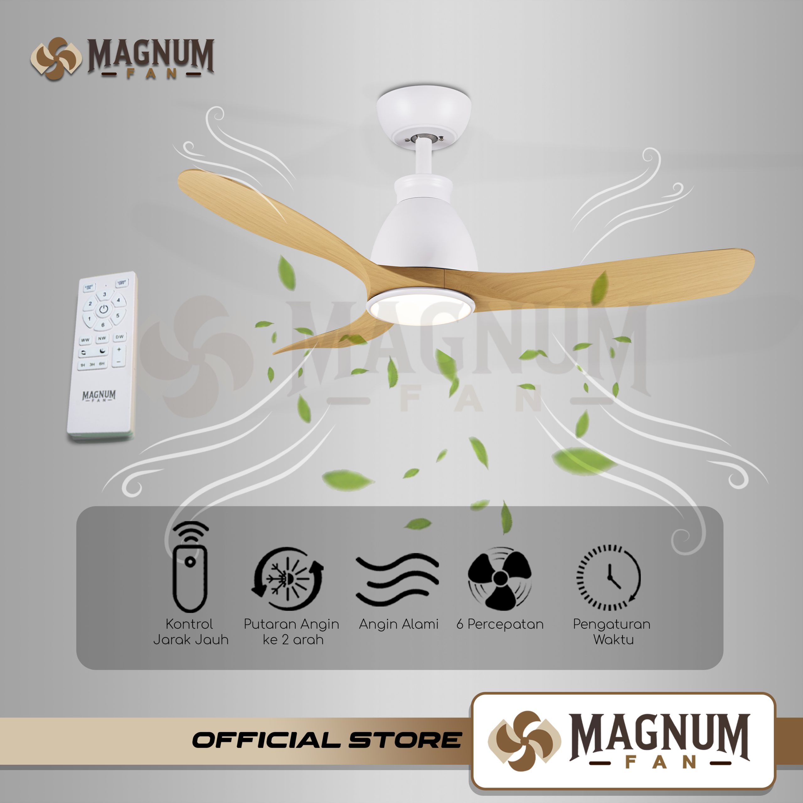 Ceiling Fan 42 inch Putih Kayu Remote Control - Type DY1137-3B/42 - MAGNUM FAN - Gambar 2