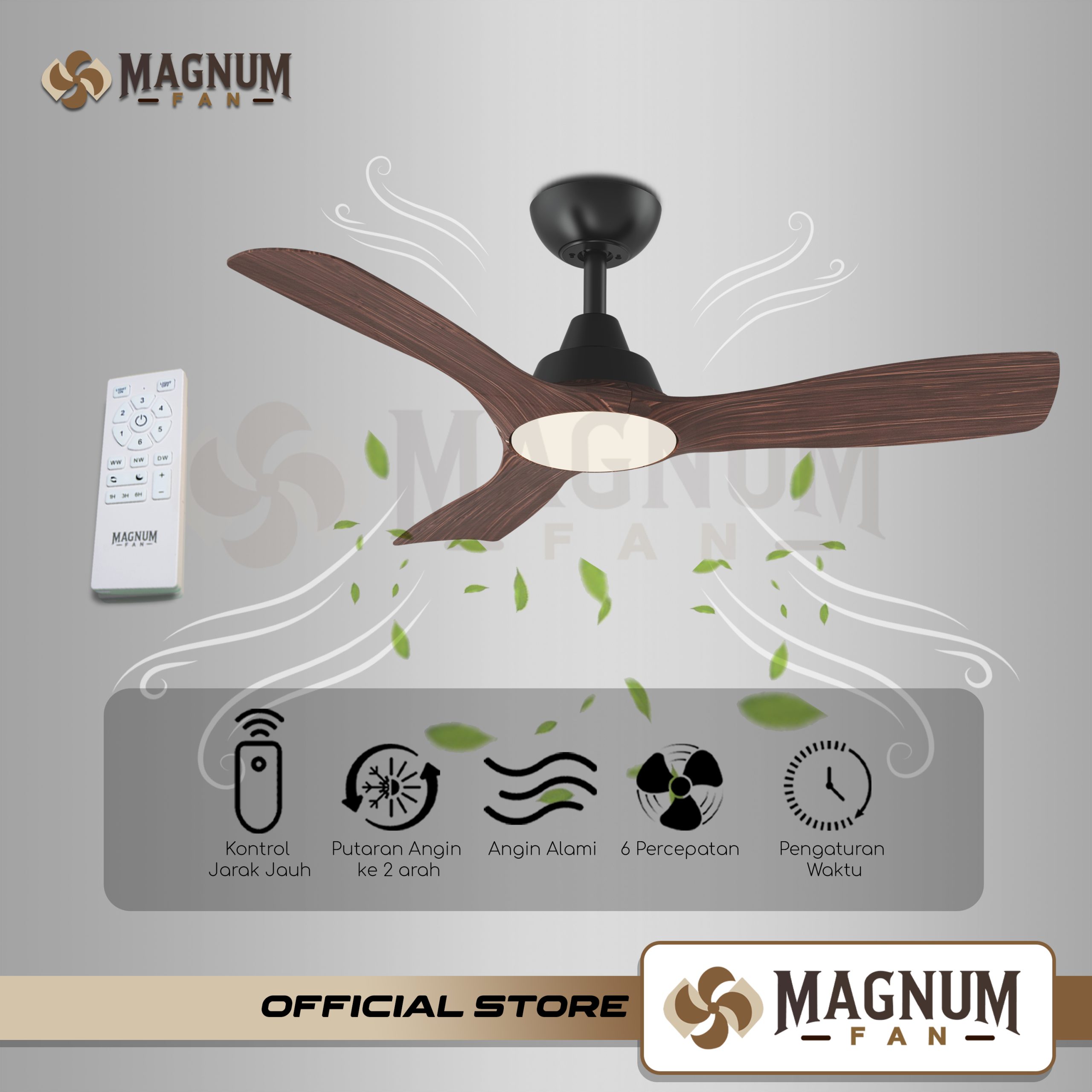 Ceiling Fan 42 Inc Kayu dengan Lampu LED 24W & Remote Control - Type DY1113B/42 - MAGNUM FAN - Gambar 2