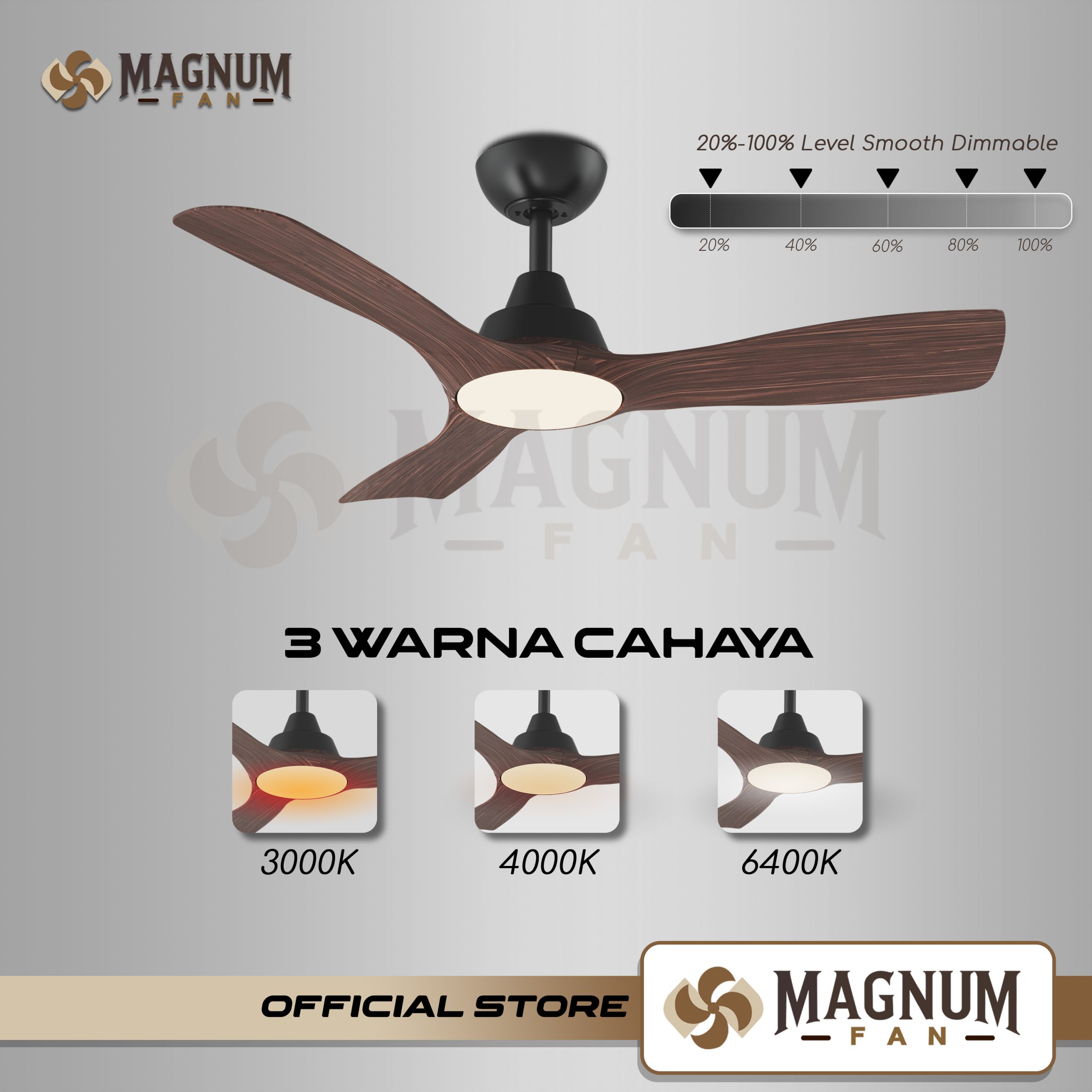 Ceiling Fan 42 Inc Kayu dengan Lampu LED 24W & Remote Control - Type DY1113B/42 - MAGNUM FAN - Gambar 3