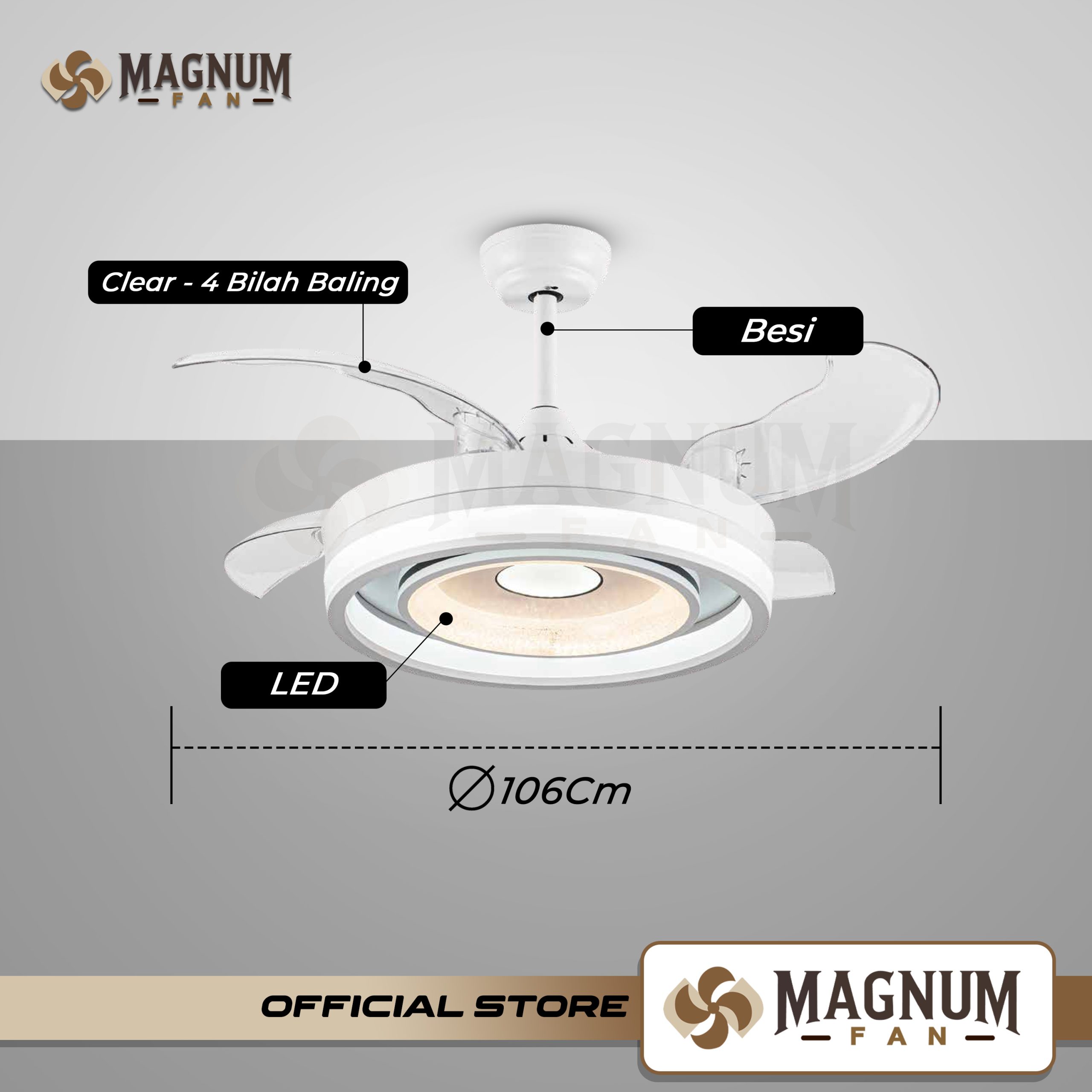Ceiling Fan 42 Inc LED 24W Kontrol Remote - Type DY8073-4B/42 WH - MAGNUM FAN - Gambar 4