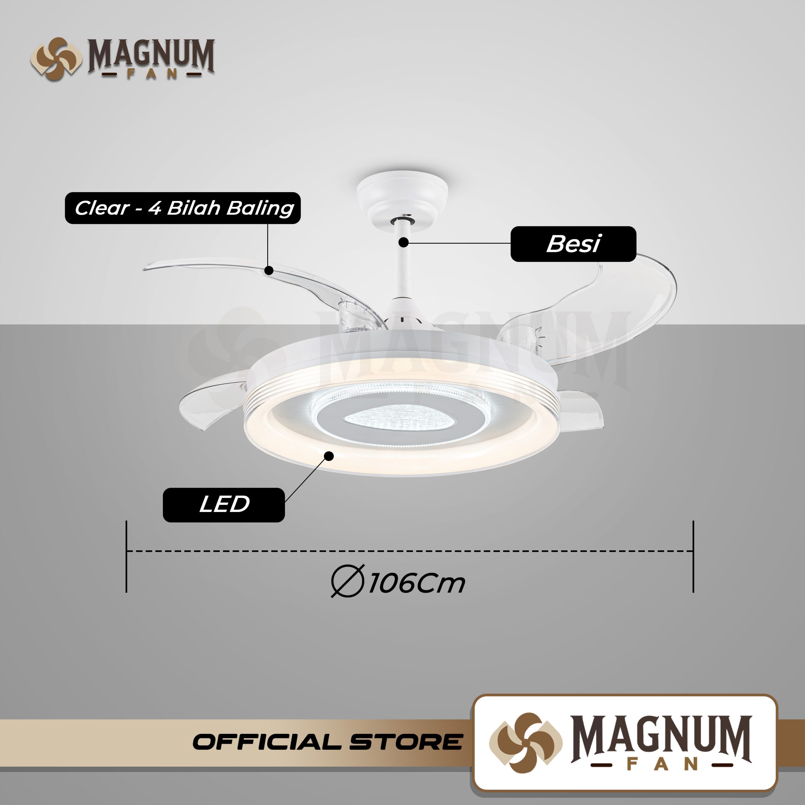 Ceiling Fan 42 Inc Lampu LED 24W & Remote Control - Type DY8104-4B/42 WH - MAGNUM FAN - Gambar 4