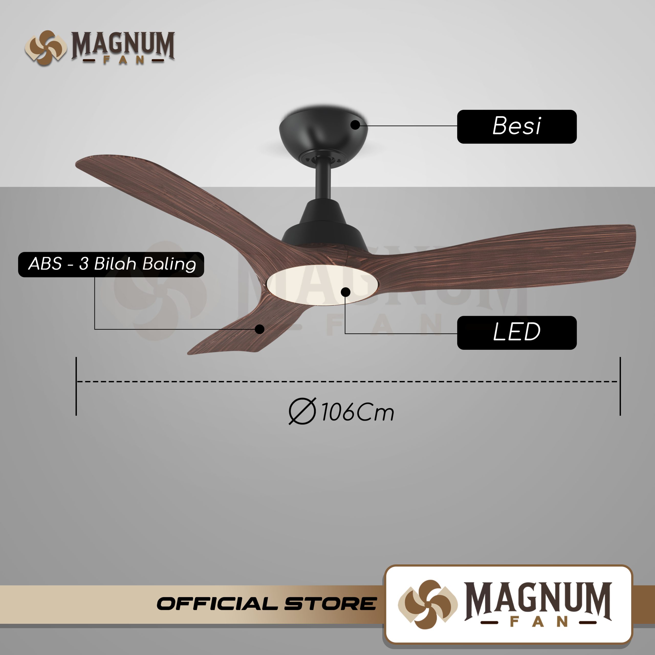 Ceiling Fan 42 Inc Kayu dengan Lampu LED 24W & Remote Control - Type DY1113B/42 - MAGNUM FAN - Gambar 4