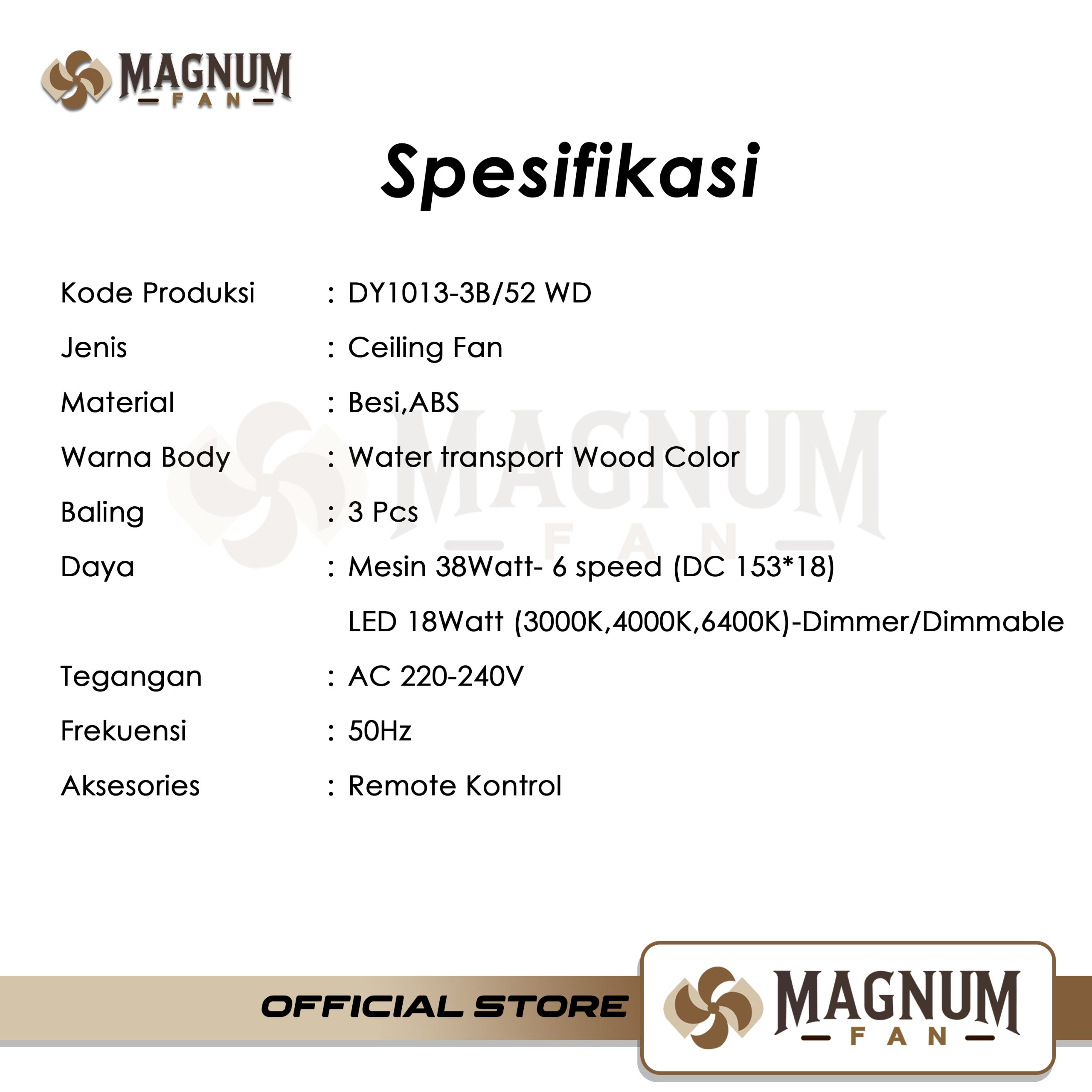 Ceiling Fan 52 Inc Desain Elegan & Fungsional - Type DY1013-3B/52 - MAGNUM FAN - Gambar 5