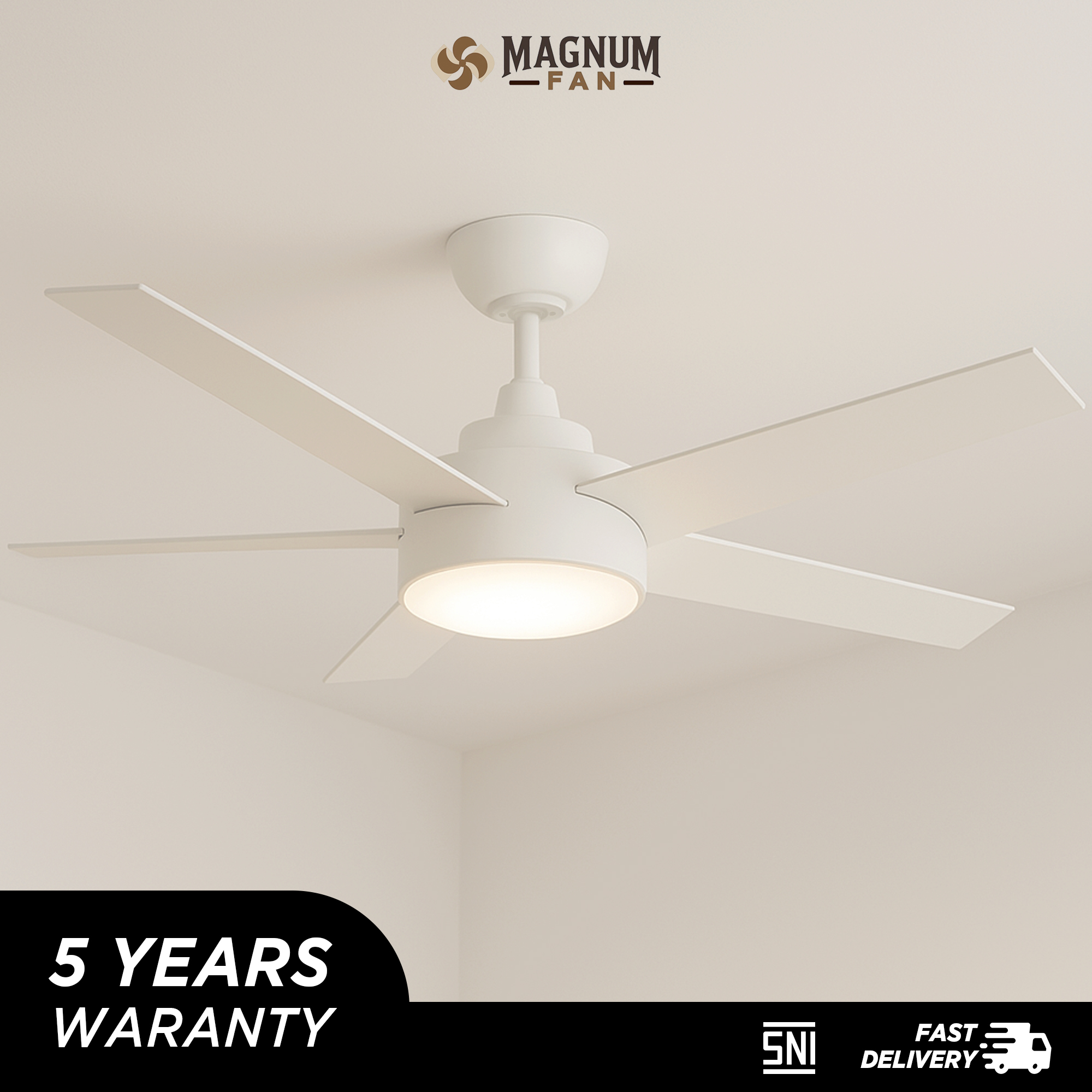 Ceiling Fan 52 Inc Hitam 5 Baling-Baling DC 60W Remote Control Type DY1084-5B/52 - MAGNUM FAN - PUTIH