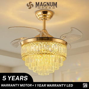 Ceiling Fan 42 Inc Elegan Bahan Besi Plastik & Kristal Fitting E14 Remote Control Type - CDY5361-4B/42 GD - MAGNUM FAN